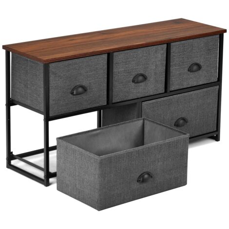 Commode 5 Tiroirs En Tissu Style Campagnard – Dimensions 29x40x98 Cm – Rangement Pour Chambre, Bureau, Couloir