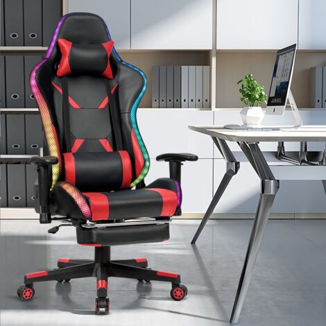 Chaise Gaming Fauteuil Bureau Hauteur Ajustable Dossier Inclinable Repose Pieds Rouge CW77313 (1/3)