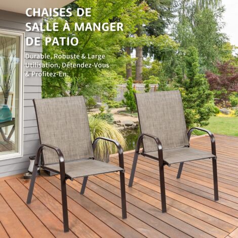 Chaise de Salle à Manger d'Extérieur Accoudoirs Incurvés Tissu Séchant Cadre Métal Renforcé Gris CW83559 (1/3)