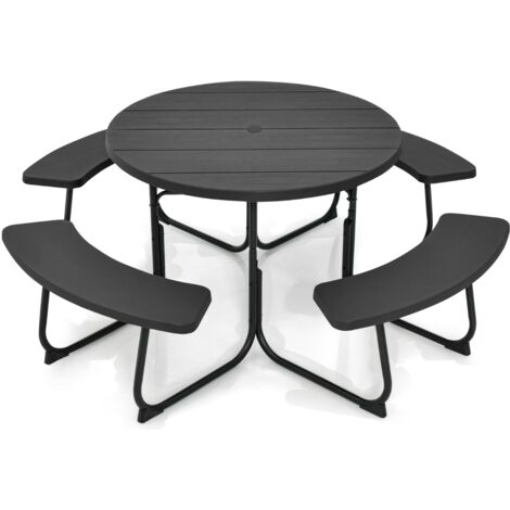 Ensemble de Pique-nique avec 4 Bancs Intégrés 190x76cm Noir CW97355 (1/3)