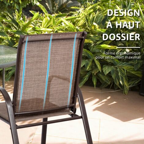 Chaise de Salle à Manger d'Extérieur Accoudoirs Incurvés Tissu Séchant Cadre Métal Renforcé Brun CW40829 (1/3)