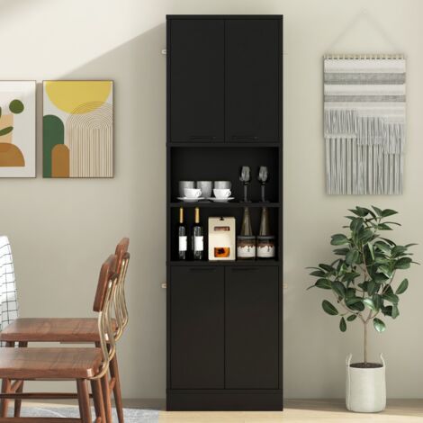 Armoire de Rangement 190 cm Haut Portes Étagères Charnières Sécurité Kits Anti-basculement Noir (1/3)