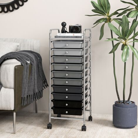 Chariot Rangement Métal Chromé 10 Tiroirs 33x37x86 cm Gris CW98069 (1/3)