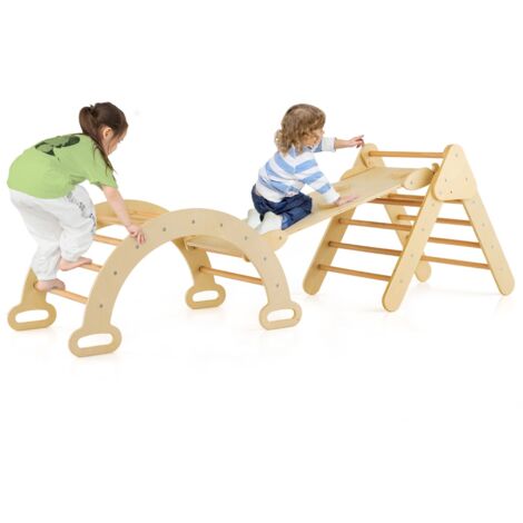 BlueWood – Triangle D'escalade Montessori 7 En 1, En Bois De Hêtre, Avec Toboggan Et échelle, Charge 50 Kg, Arc-en-ciel