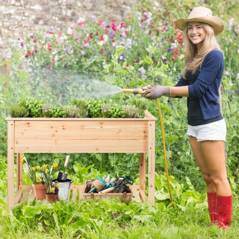 Jardinière surélevée en bois avec étagère pour la croissance des plantes 92x41x81 cm CW99386 (1/3)