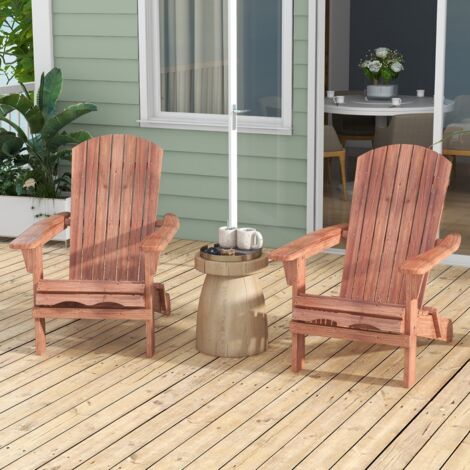 Chaises Adirondack Pliantes Longue en Bois Dossier Haut Accoudoirs Larges Capacité 180kg Marron CW69079