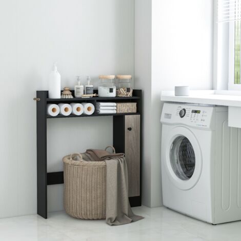 Meuble Toilette WC 2 Compartiments 1 Porte Étagères Réglables 88x18x100cm Noir CW87925