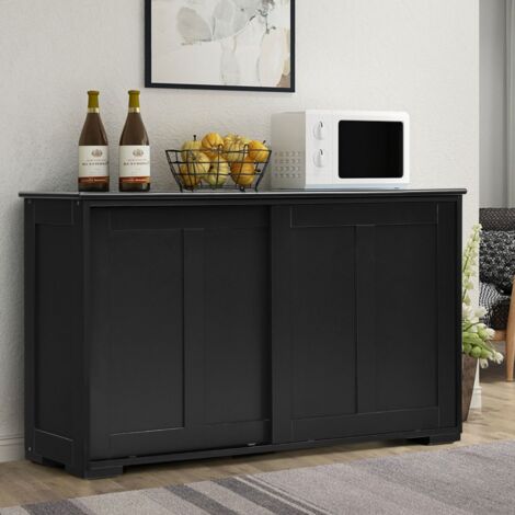 Design In – Buffet armoire de cuisine MDF 106,7 x 33 x 62 cm – 2 étagères de rangement – 2 portes coulissantes démontables – Noir - CW90031 (1/3)