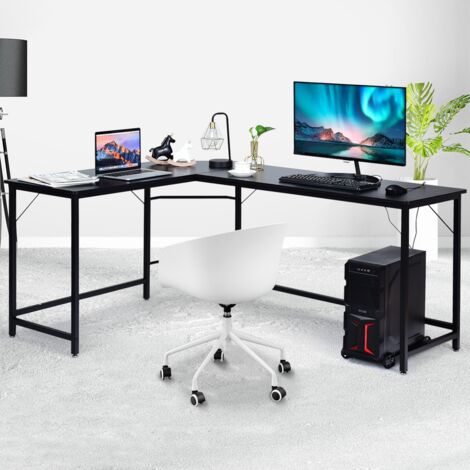 Bureau d'Angle Grand L en Bois et Métal - 168x125x74 cm - Noir CW66952 (1/3)