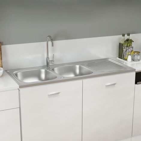 Évier de cuisine à double lavabo  Evier 2 bacs Argenté 1200x500x155 mm Inox