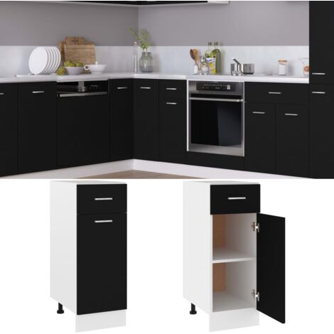 Armoire de plancher à tiroir  Armoire de cuisine Meuble bas de Cuisine Noir 30x46x81,5 cm Aggloméré 33357