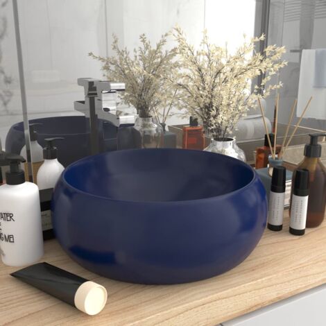 Lavabo rond à poser de luxe Lavabo Vasque salle de bain Bleu foncé mat 40x15 cm Céramique (1/5)
