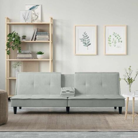 Canapé-lit Chaise Longue au Sol Canapé convertible avec porte-gobelets gris clair velours XZZ9946 MaisonChic (1/5)