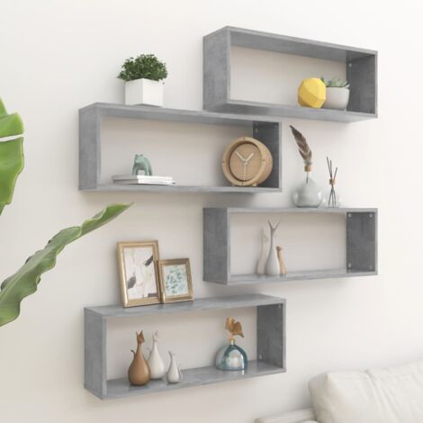 Lot de 4 Étagères cube murales Armoire murale Meuble Étagère Gris béton 60x15x23 cm Aggloméré 12262 (1/5)