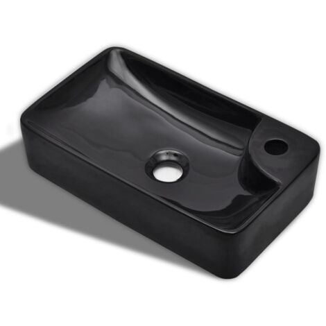 Vasque à trou pour robinet Lavabo à poser  Lavabo salle de bain  céramique Noir pour salle de bain
