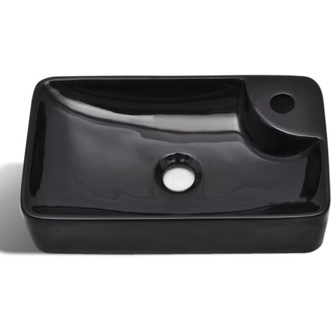 Vasque à trou pour robinet Lavabo à poser  Lavabo salle de bain  céramique Noir pour salle de bain