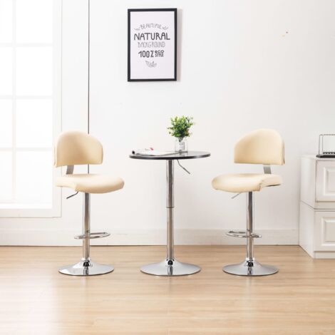 Lot de 2 Tabourets de bar Style Contemporain  Chaises de bar Crème Similicuir 34656