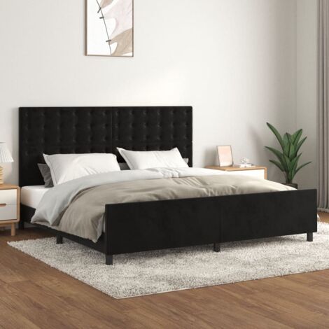 Maison Chic – Lit adulte contemporain 200x200 cm en velours noir – Tête de lit réglable – Cadre robuste avec lattes en contreplaqué – Confort optimal pour sommeil (1/3)