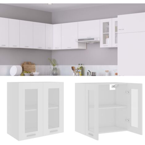 Maison Chic – Armoire suspendue en verre blanc 60x31x60 cm – Meuble haut de cuisine en aggloméré – 2 portes pour rangement optimisé