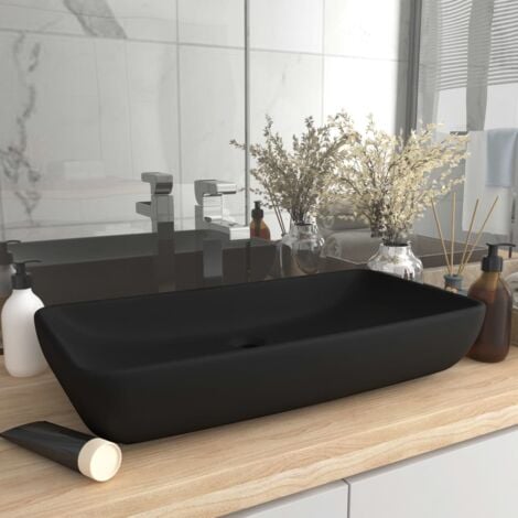 Lavabo à poser de luxe  Lavabo Vasque salle de bain  rectangulaire Noir mat 71x38 cm Céramique