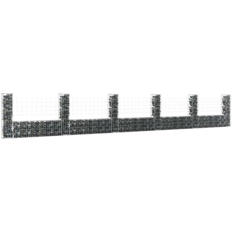 Maison Chic – Panier de gabion en U avec 6 poteaux en fer – Dimensions 620x20x100 cm – Maille 10x5 cm pour murs de soutènement durables