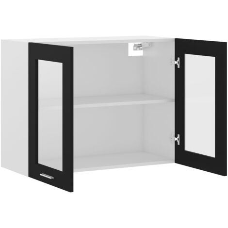 Armoire Murale Cuisine Noire 80x31x60 Cm - 2 Portes, 2 étagères - Aggloméré, à Monter - 13