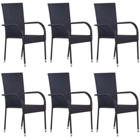 Lot de 6 Chaises de jardin empilables Chaises d'extérieur Fauteuil de Jardin Résine tressée Noir 84664 (1/5)
