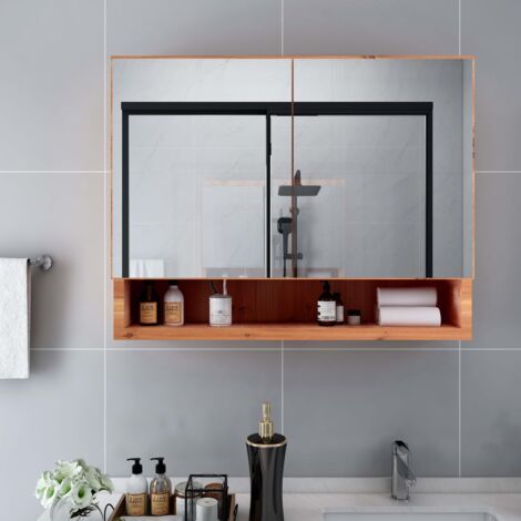 Meuble de salle de bain  Armoire à miroir de salle de bain LED Chêne 80x15x60 cm MDF