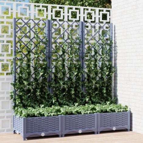 Bac à fleurs - Jardinière pour extérieur/intérieur jardin terrasse balcon - avec treillis Gris foncé 120x40x121,5 cm PP Chic-260798