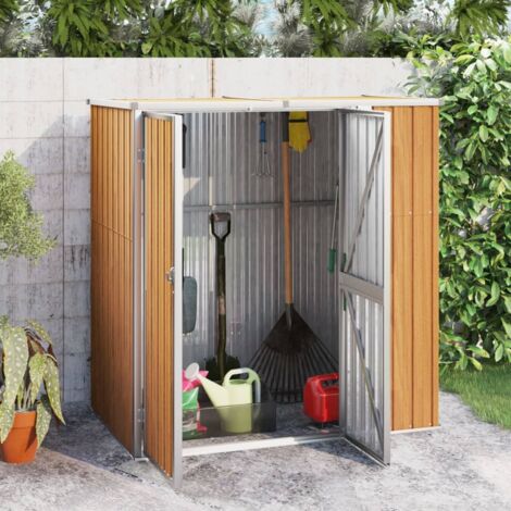 Abri de jardin à outils Stockage extérieur Marron 161x89x161 cm Acier galvanisé 70968 (1/5)