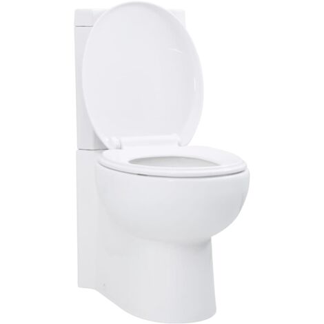 Maison Chic – Toilette d'angle en céramique blanche – Modèle compact 37x68x79cm – Double chasse d'eau 3/6L – Mécanisme fermeture douce