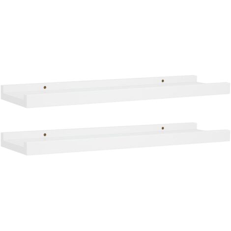 Lot de 2 Étagères à rebord pour cadre photo Meuble Étagère - Blanc 40x9x3 cm MDF (1/5)