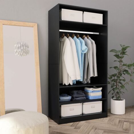 Armoire de rangement Garde-robe Armoire de chambre Noir 100 x 50 x 200 cm Bois d'ingénierie 58050 (1/5)