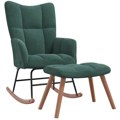 Chaise à bascule Fauteuil à bascule Fauteuil de Relaxation avec repose-pied Vert foncé Velours 13691 (1/5)