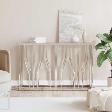 Maison Chic – Table console 110x30x70 cm en acier inoxydable et verre trempé – Résistante à la corrosion – Pour entrée ou salon (1/5)