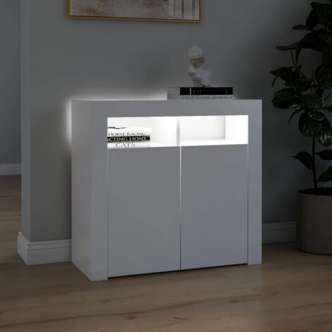 Buffet avec lumières LED Bahut  Meuble de rangement Commode Blanc 80x35x75 cm 16796