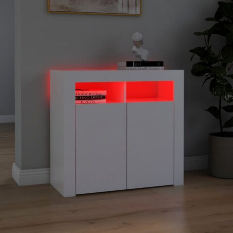 Buffet avec lumières LED Bahut  Meuble de rangement Commode Blanc 80x35x75 cm 16796