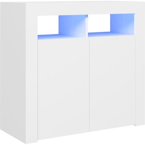 Buffet avec lumières LED Bahut  Meuble de rangement Commode Blanc 80x35x75 cm 16796