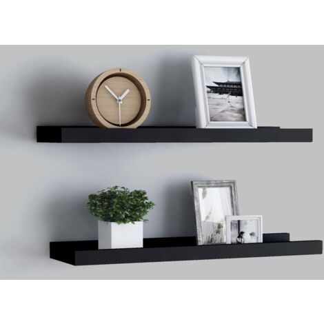 Lot de 2 Étagères à rebord pour cadre photo Meuble Étagère / Noir 40x9x3 cm MDF (1/5)