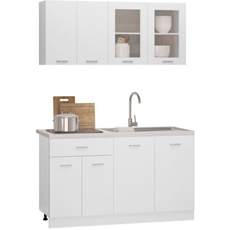 Cuisine complète 4 pcs  Ensemble de meubles de cuisine Blanc Aggloméré 57307