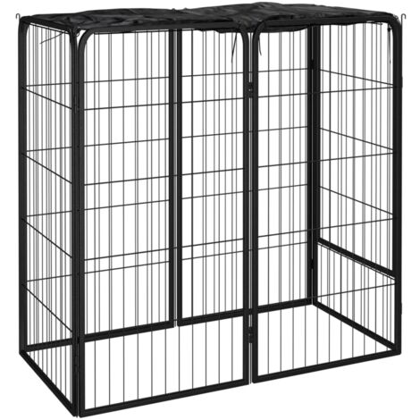 Maison Chic – Parc pour chien 6 panneaux – Enclos noir 50x100cm – Acier enduit de poudre – Couverture PE résistante aux intempéries