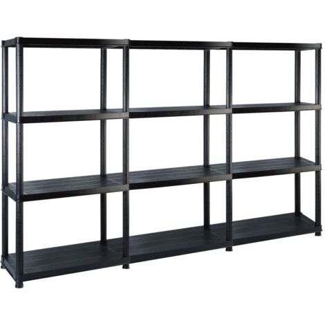 Étagère de rangement à 4 niveaux Meuble Étagère Meuble de rangement Noir 183x30,5x130 cm Plastique 98964