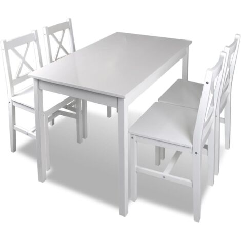 Maison Chic – Ensemble table et chaises 5 pcs blanc – Table 108 x 65 x 73 cm – Chaises en bois de pin – Finition laquée élégante (1/5)