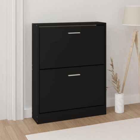 Maison Chic – Meuble à chaussures noir 59x17x81 cm – Bois d'ingénierie – 2 tiroirs pour rangement organisé – Design moderne pour entrée (1/4)