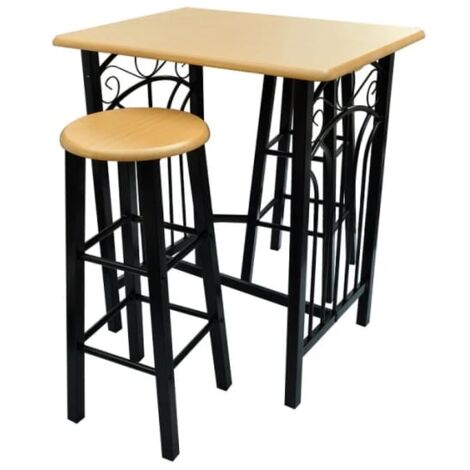 Maison Chic – Ensemble table haute rectangulaire avec 2 tabourets – Bois brun roux et acier noir – Dimensions table 72,5x55x82,5cm – Pour espaces réduits