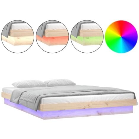 Lit adulte à LED  Lit Grand Cadre de lit 200x200 cm Bois massif FR81245