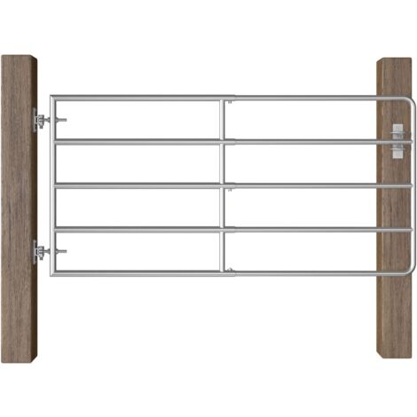 Portillon à 5 barres Porte Portillon Portail de jardin Acier (95-170)x90 cm Argenté 66079 (1/4)
