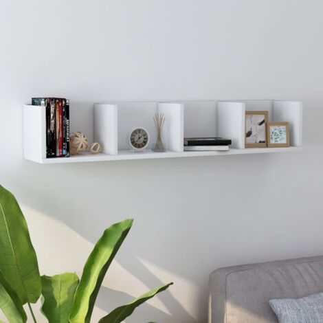 Meubles de Rangement CD/DVD Meubles Étagère murale Blanc 100x18x18 cm Aggloméré 59732 (1/5)