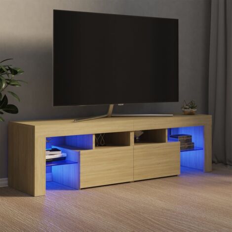 Meuble TV avec lumières LED  Banc TV Armoire de rangement Chêne sonoma 140x36,5x40 cm 29129 (1/5)