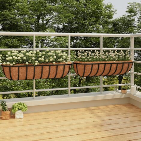 Bac à fleurs murales 2 pcs - Jardinière pour extérieur/intérieur jardin terrasse balcon - en coco noir 91x20x23 cm acier Chic-219612 (1/5)
